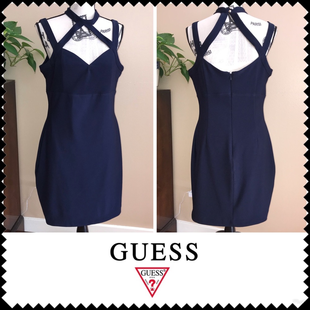 SOLD Guess Navy Choker Neck Bodycon Dress